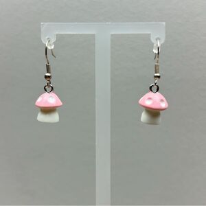 Novelty Earrings Pink Mushroom Ear-wire Earrings Handmade